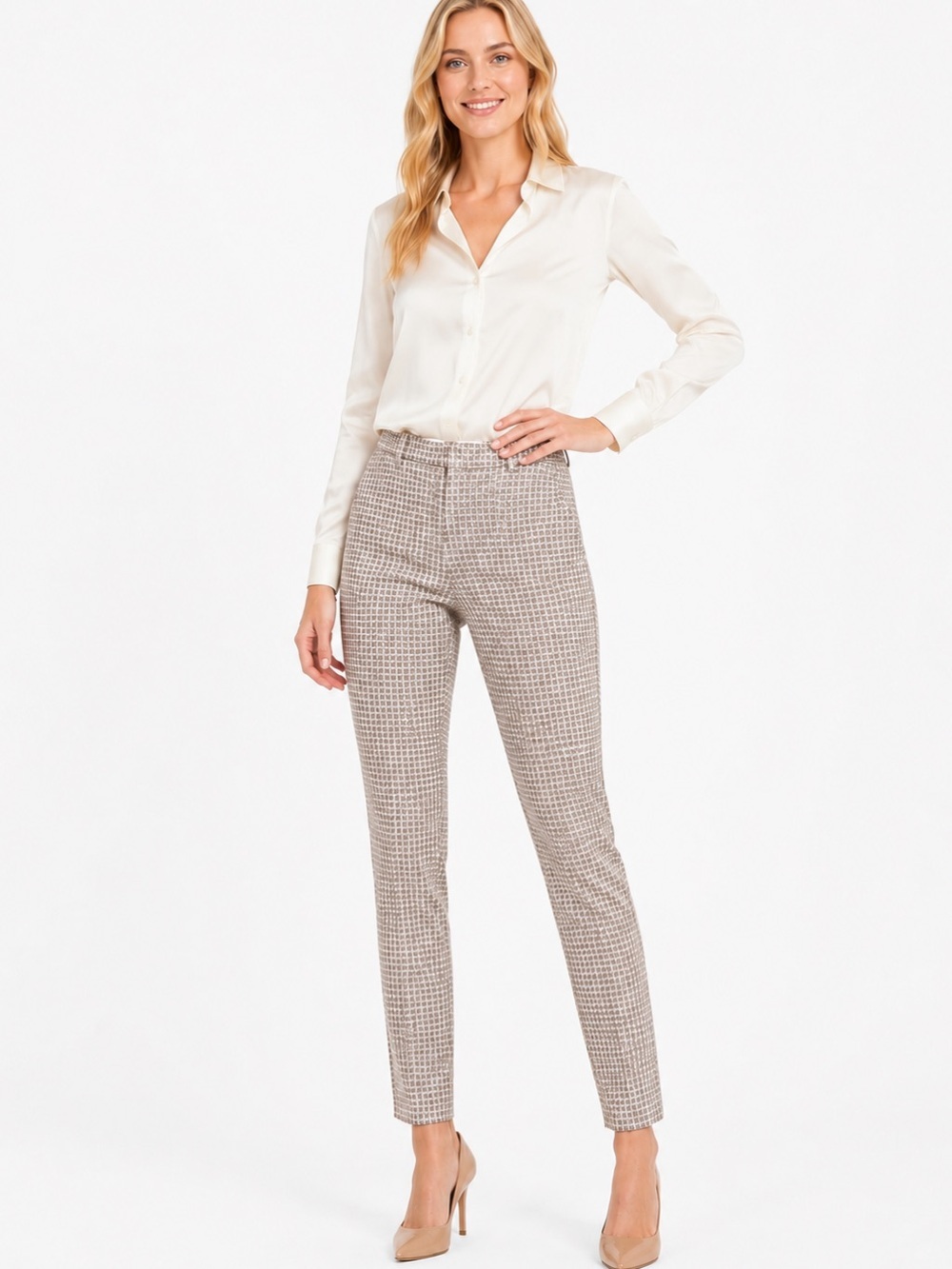 Cynthia Rowley Women's Beige Brown Patterned Ankle Pants Size 6